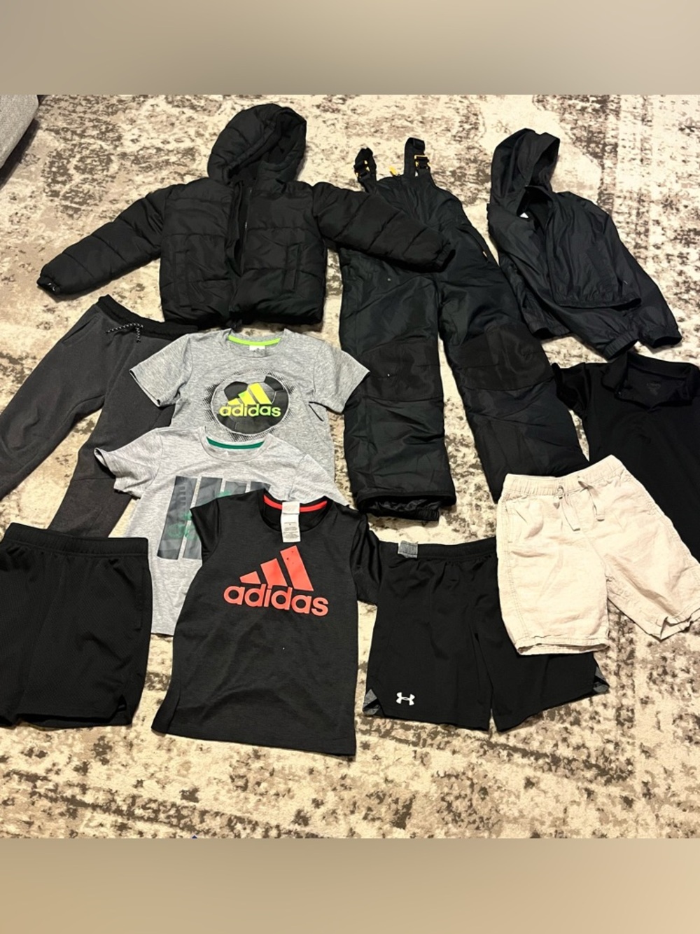 Boys Size 6 7 And 8 Boys Bundle Raincoat, Puffer, Snow Pants, Shorts, Shirts Lot